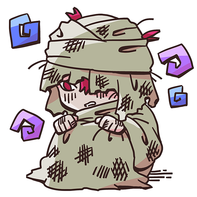 Chibi image of Gangrel as a child, sitting while curled up in a dirty blanket.